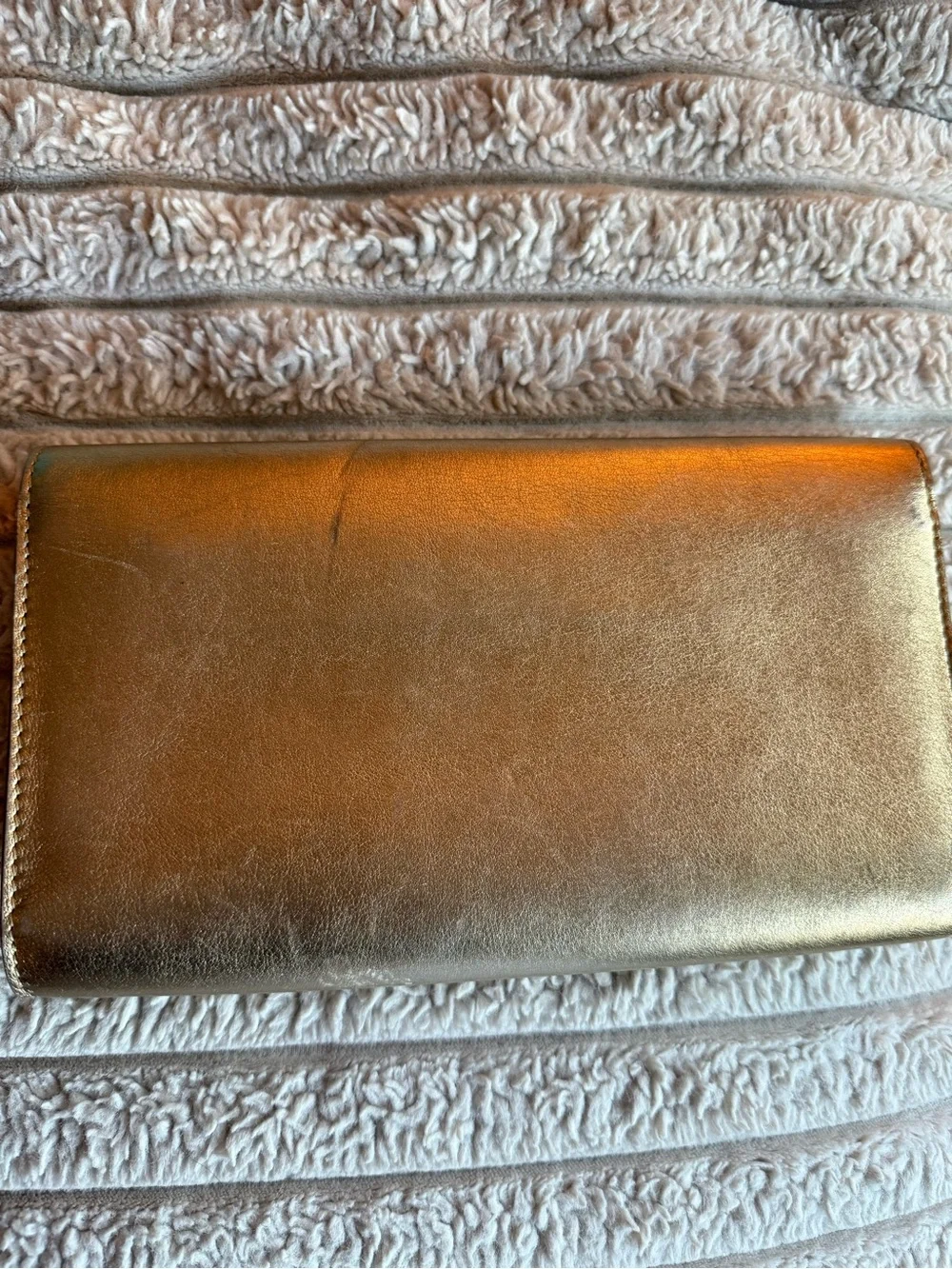 Louis Vuitton Metallic Gold Leather Clutch with LV Monogram Plaque